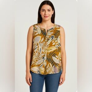 C&C California Tropical Print Linen Sleeveless Blouse | Size L